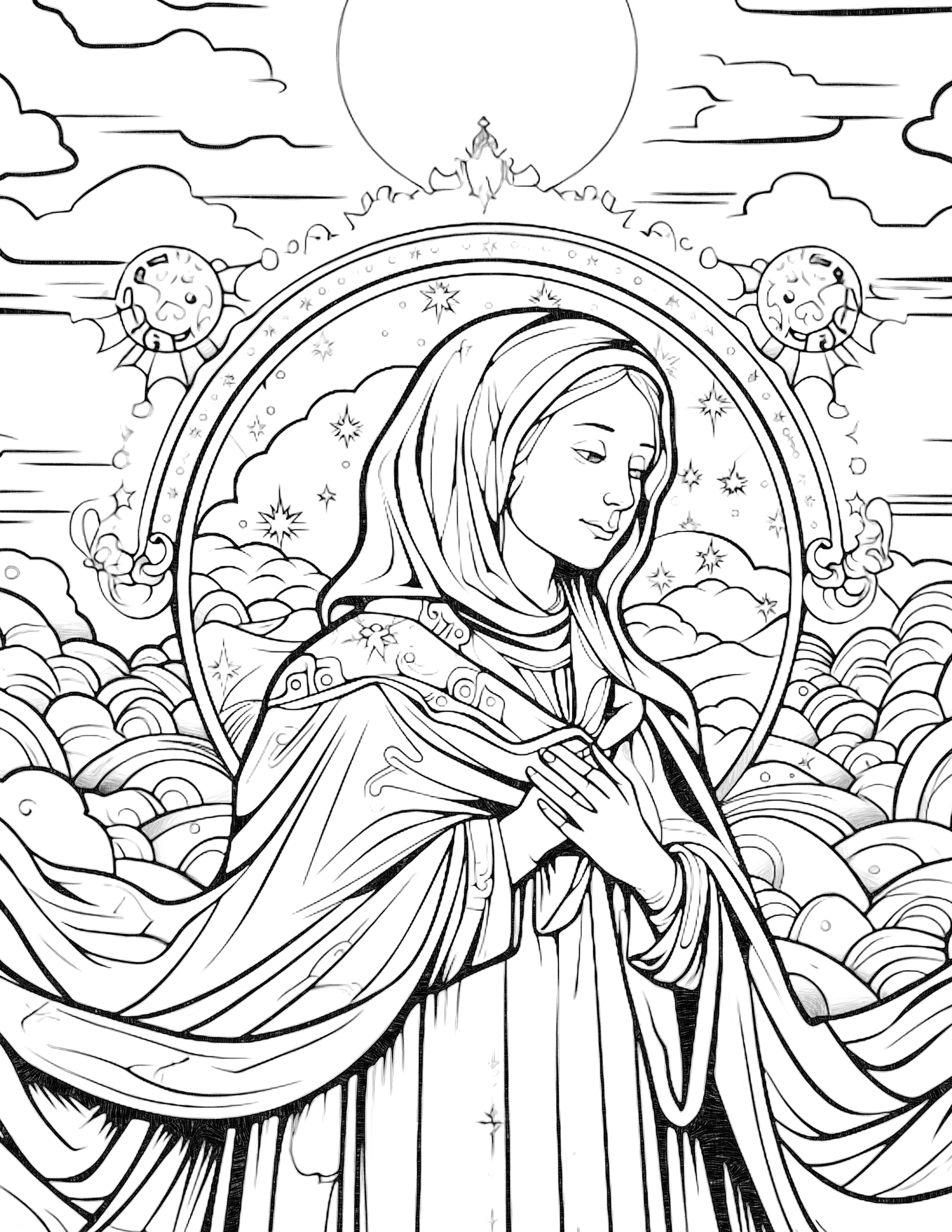 Virgin Mary In Heaven 2023 Catholic Coloring Page