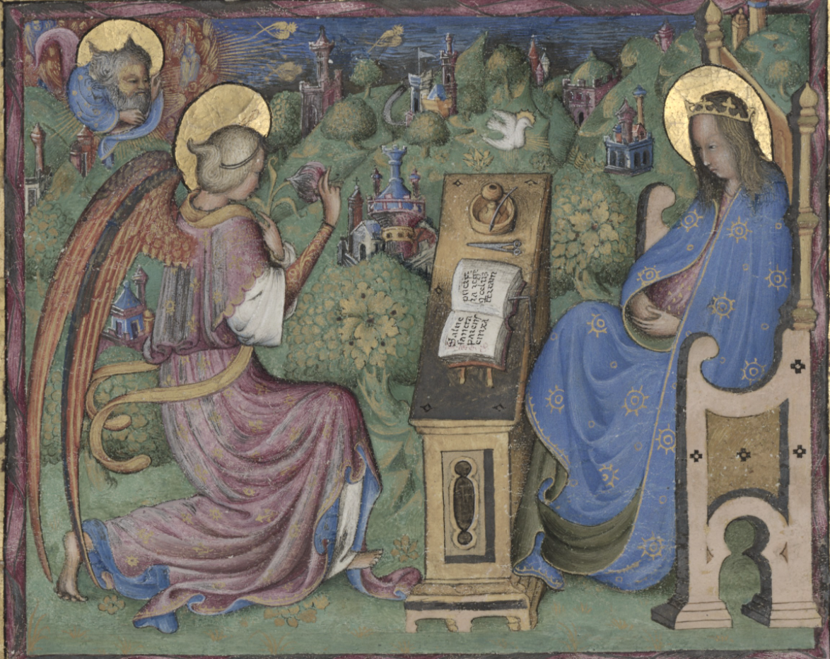 Initial M, The Annunciation (1430-1438) by Stefano da Verona - Public Domain Bible Painting