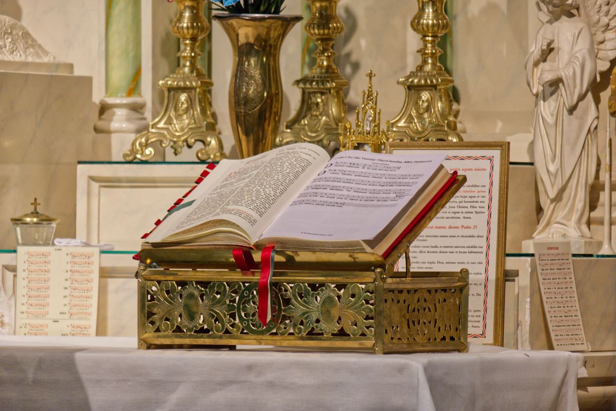 1962 Roman Missal at Latin Mass (2022, Virginia, USA) - Catholic Stock Photo