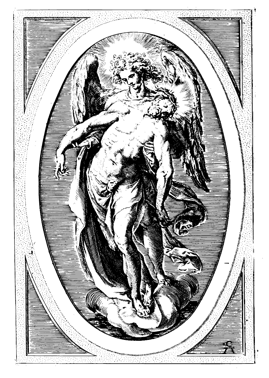 Christ Supported by an Angel Standing on a Cloud (17th Century) by Cherubino Alberti - Catholic Coloring Page