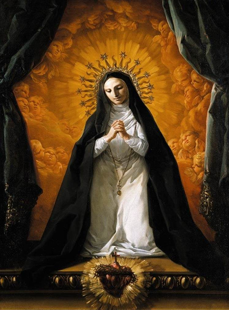 Saint Margaret Mary Alacoque Contemplating the Sacred Heart of Jesus by Corrado Giaquinto (1765) - Public Domain Catholic Painting