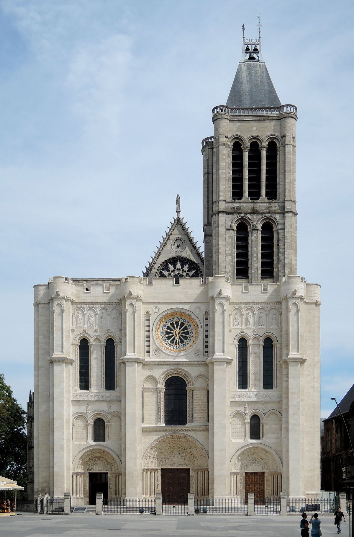 Façade of the Basilica of Saint-Denis after restoration work (2012-2015, France) - Catholic Stock Photo