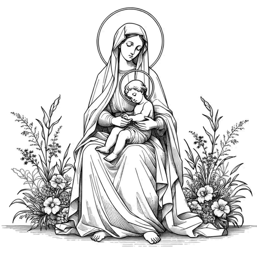 Madonna of Humility (2023) - Catholic Coloring Page