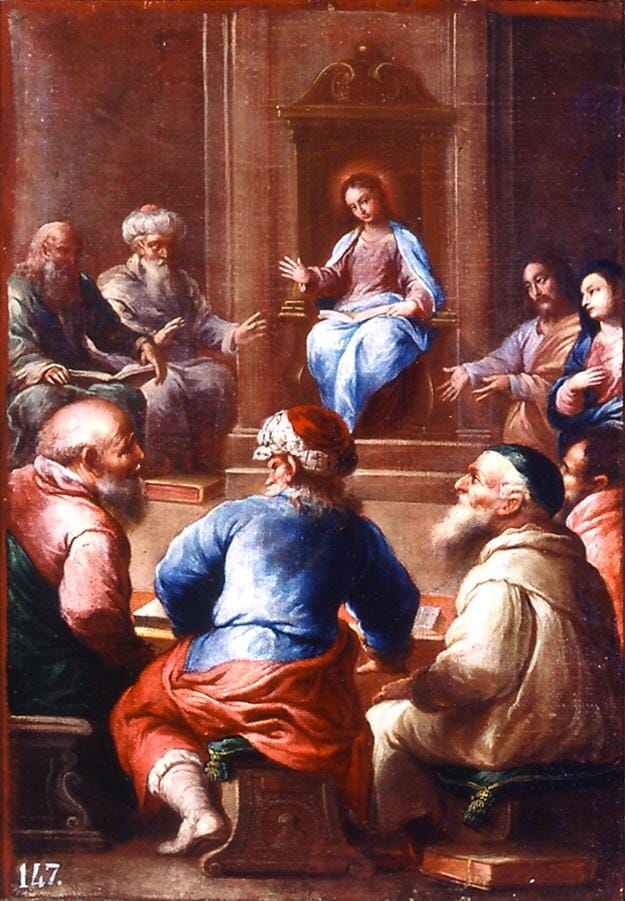 Jesús Entre los Doctores (1638–1689) by Pedro Atanasio Bocanegra - Public Domain Catholic Painting