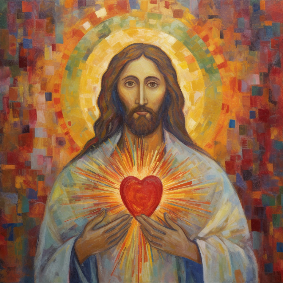 Sacred Heart of Jesus (2023) by Virginia S. Benedicte - Public Domain  Catholic Painting