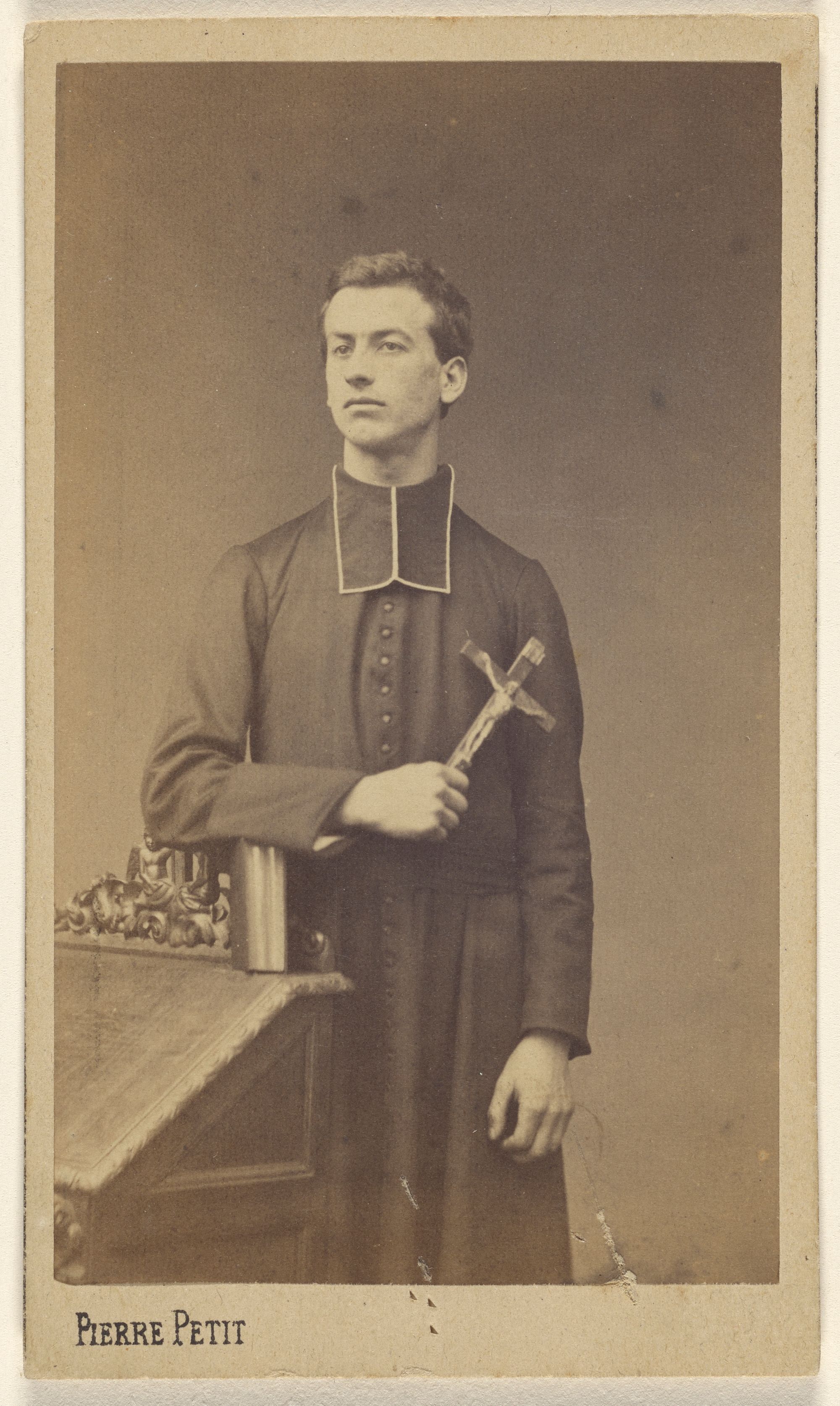 French Priest Holding A Crucifix 1865 Catholic Stock Photo   French Priest Holding Crucifix 