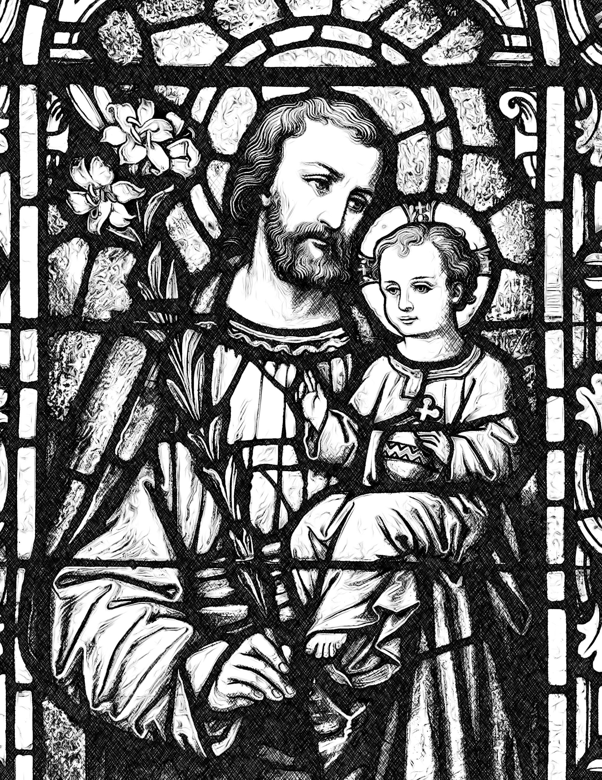 Saint Joseph with Child Jesus Catholic Coloring Page