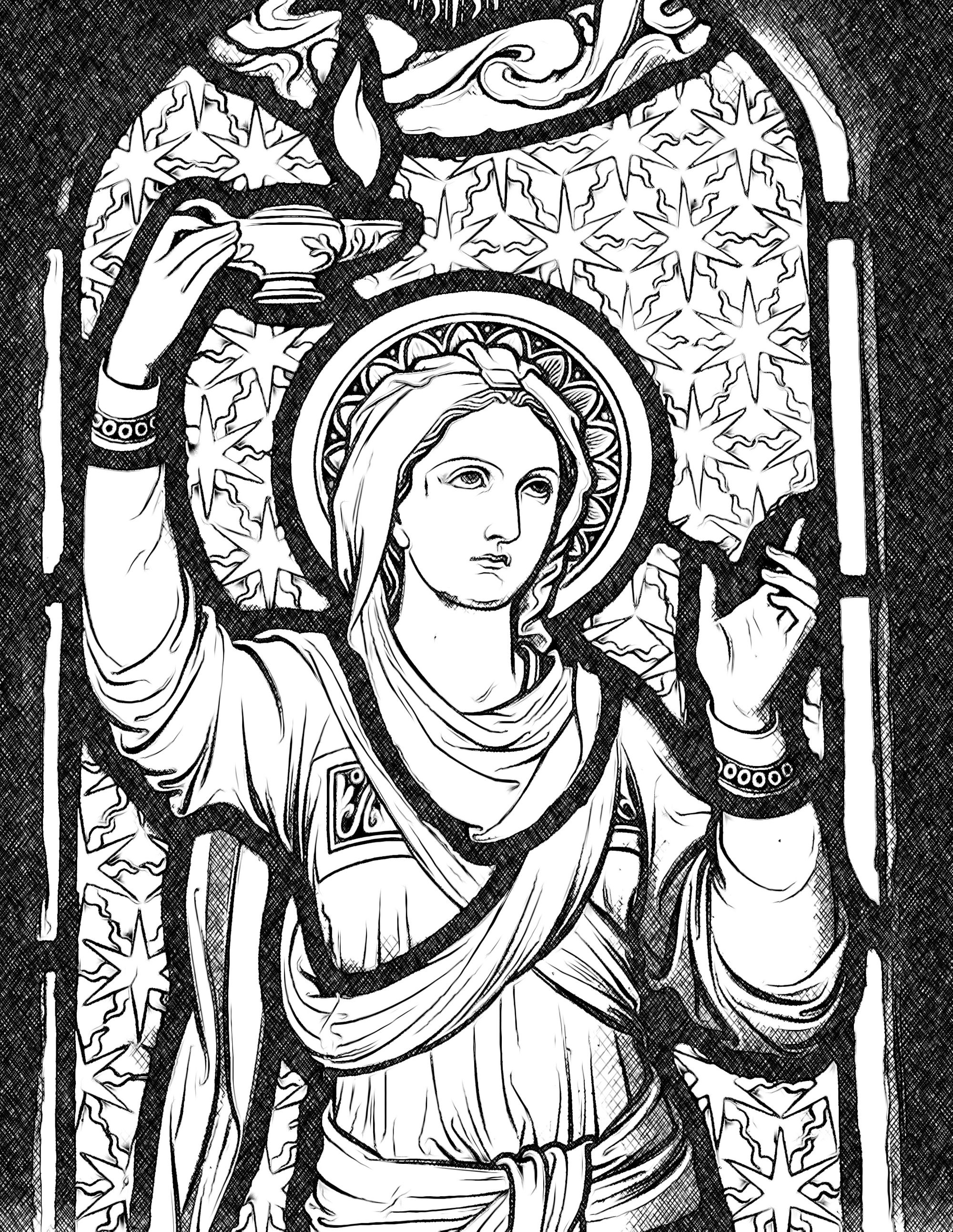 Virgin With Lamp - Catholic Coloring Page