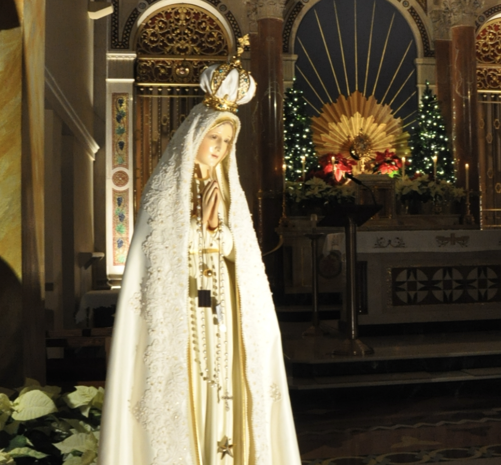 Our Lady of Fatima Statue at a Church - Catholic Stock Photo