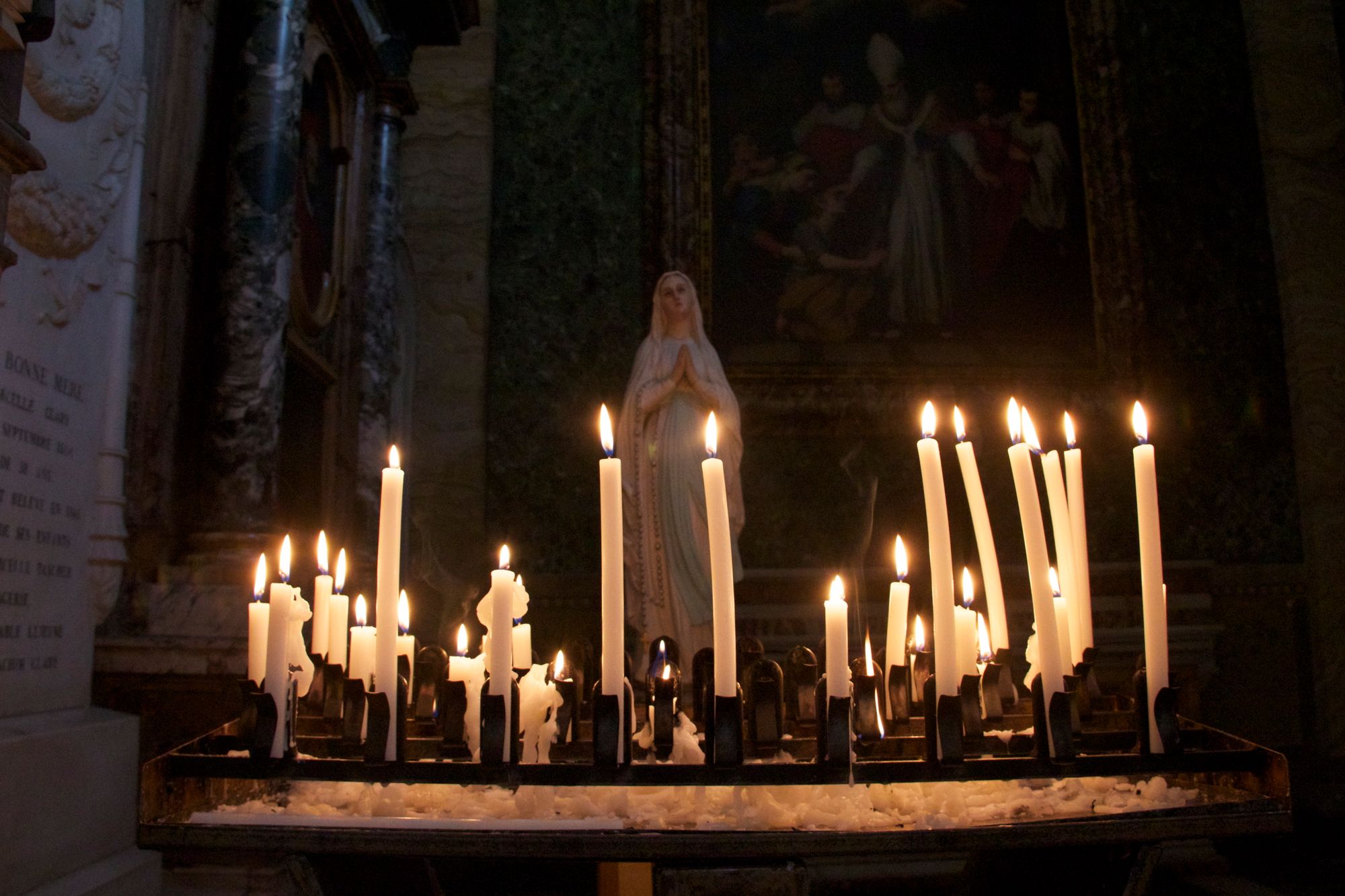 Votive Candles on Virgin Mary Shrine at San Luigi dei Francesi, Rome