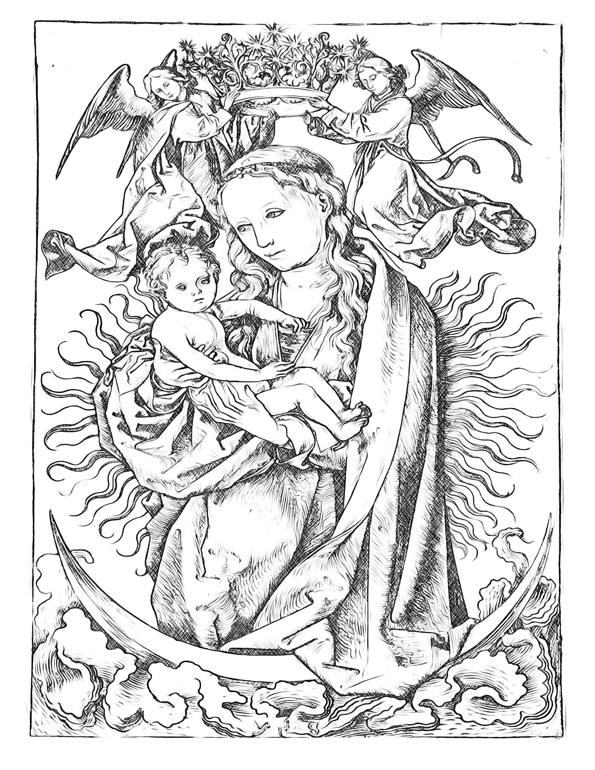 Madonna and Child Jesus - Catholic Coloring Page