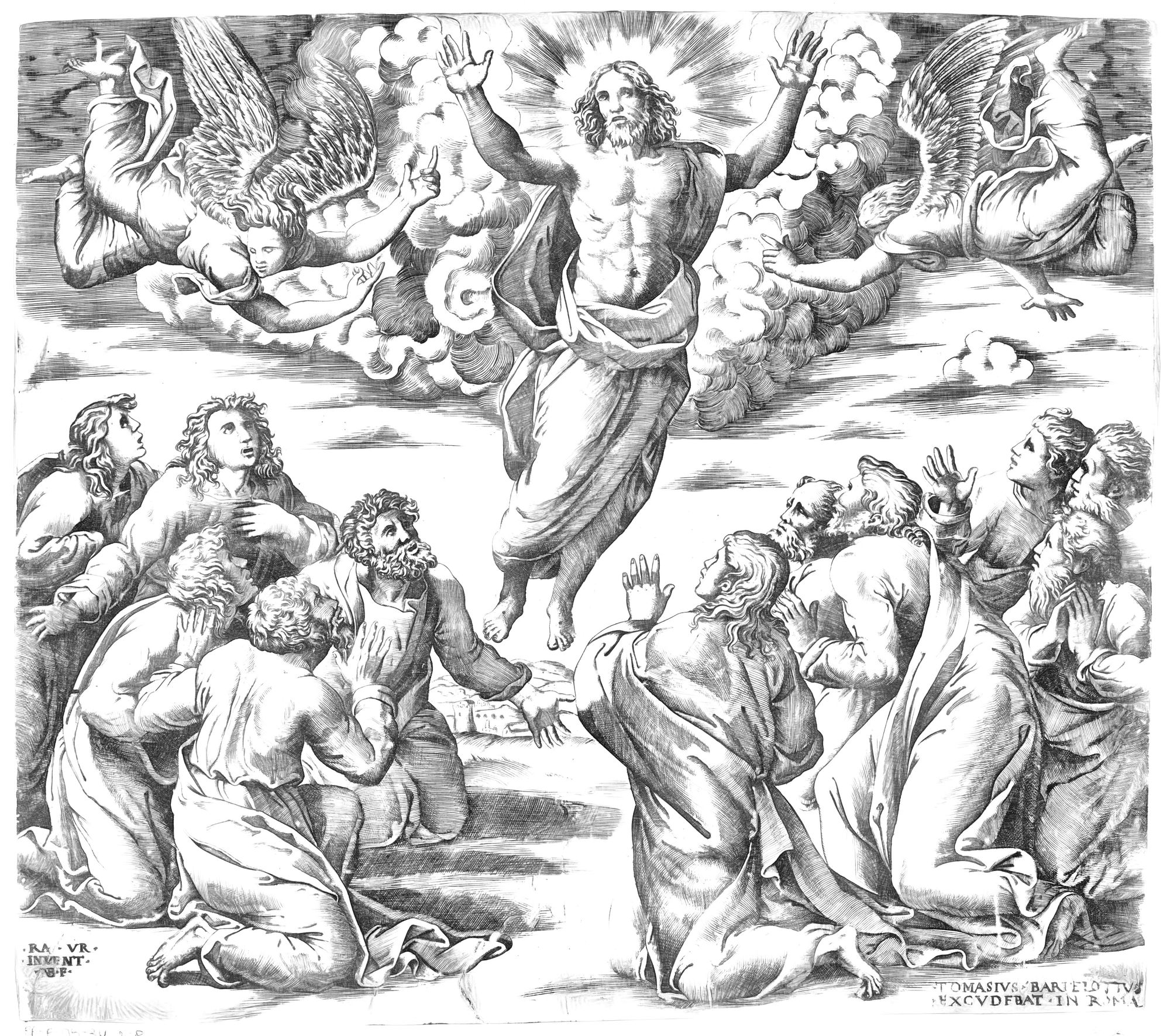 Ascension of Christ (1541–1565) by Nicolas Beatrizet - Bible Coloring Page