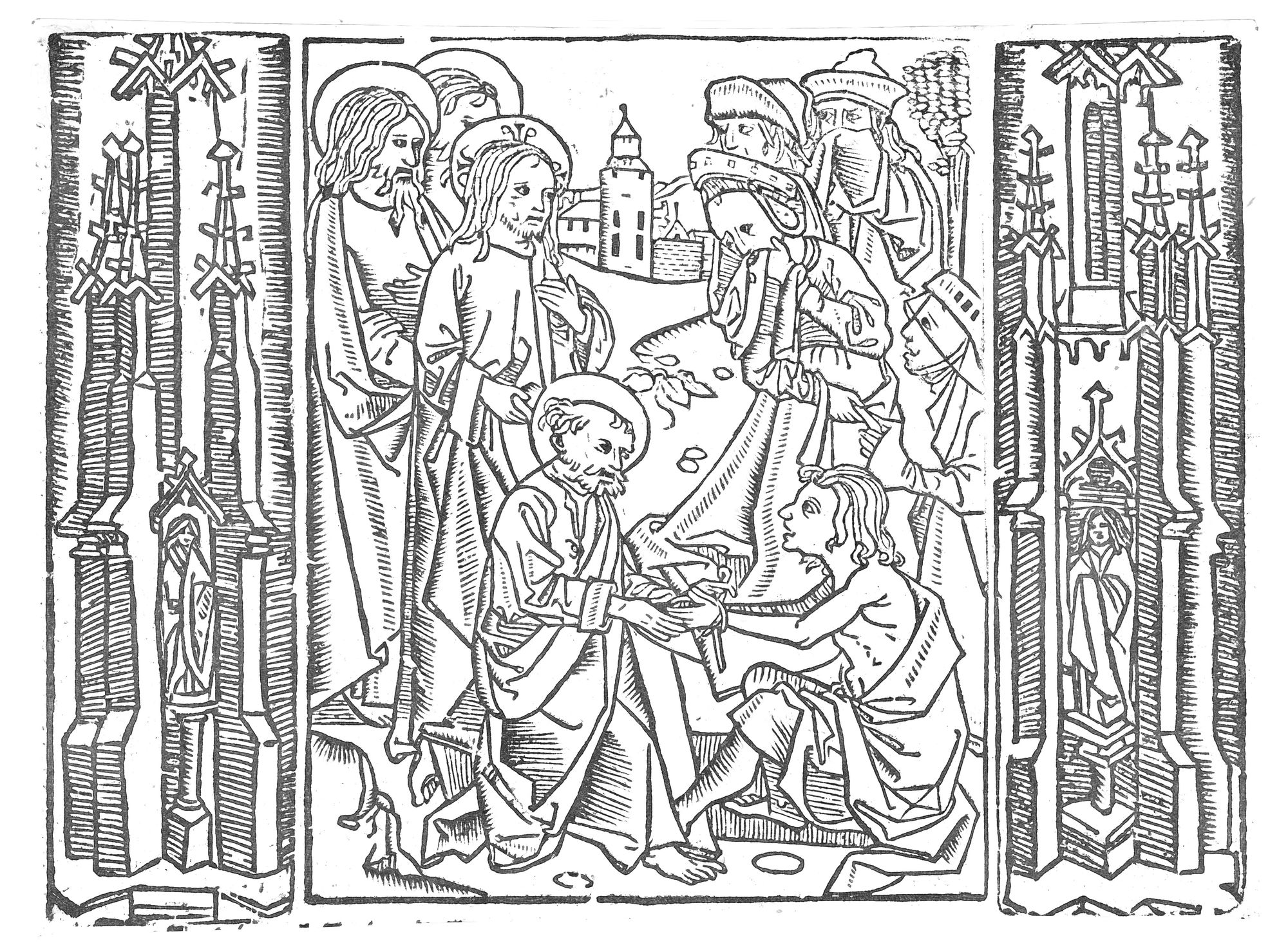 The Raising of Lazarus (1503) by Master of Delft - Bible Coloring Page