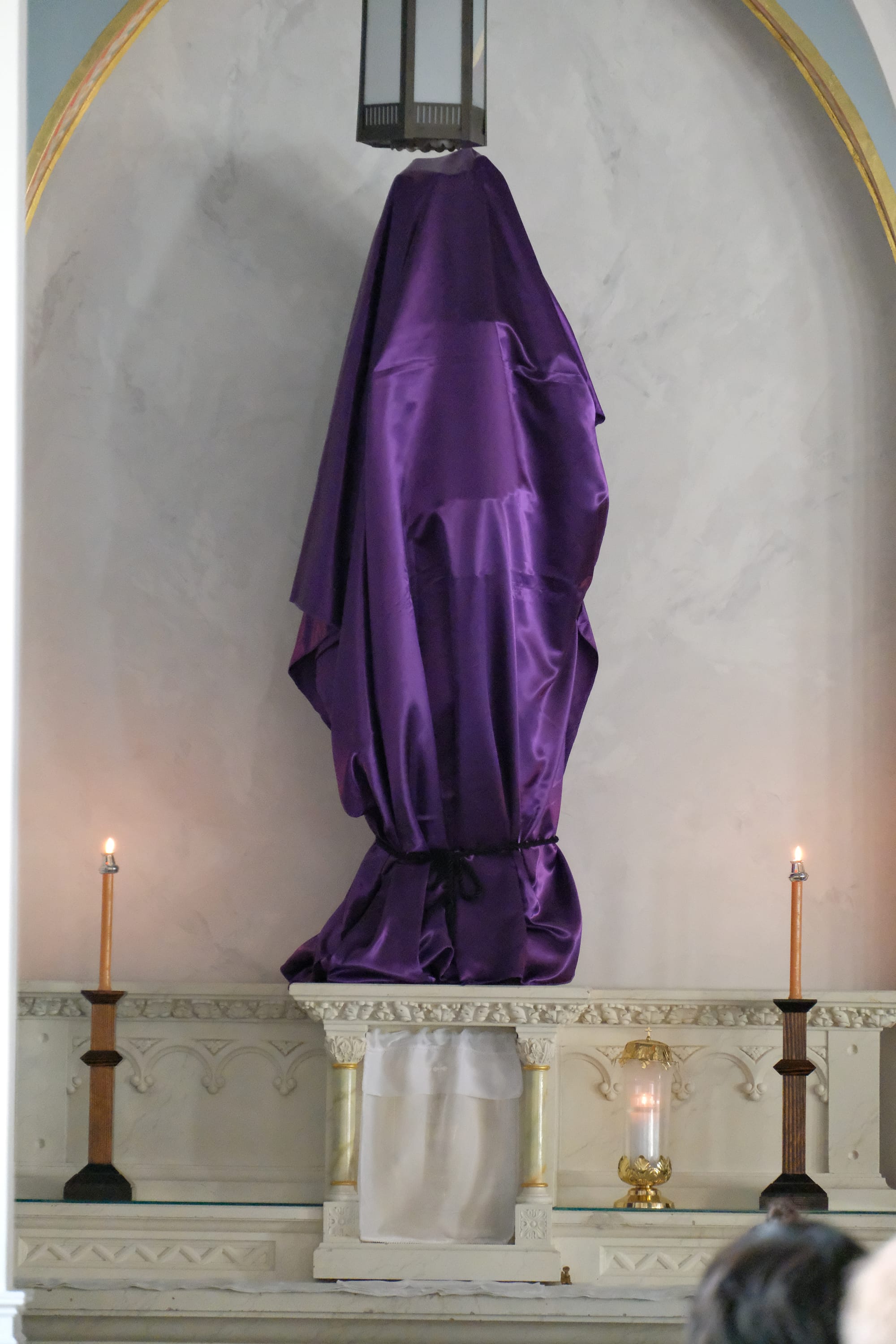 Veiled Statue in Saint Benedict's Catholic Church (Chesapeake, Virginia) During Good Friday (2024) - Catholic Stock Photo by Shalone Cason