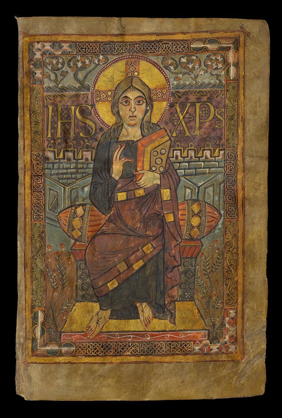 Christ in Majesty; miniature of Jesus Christ in the Godescalc Evangelistary by Godescalc