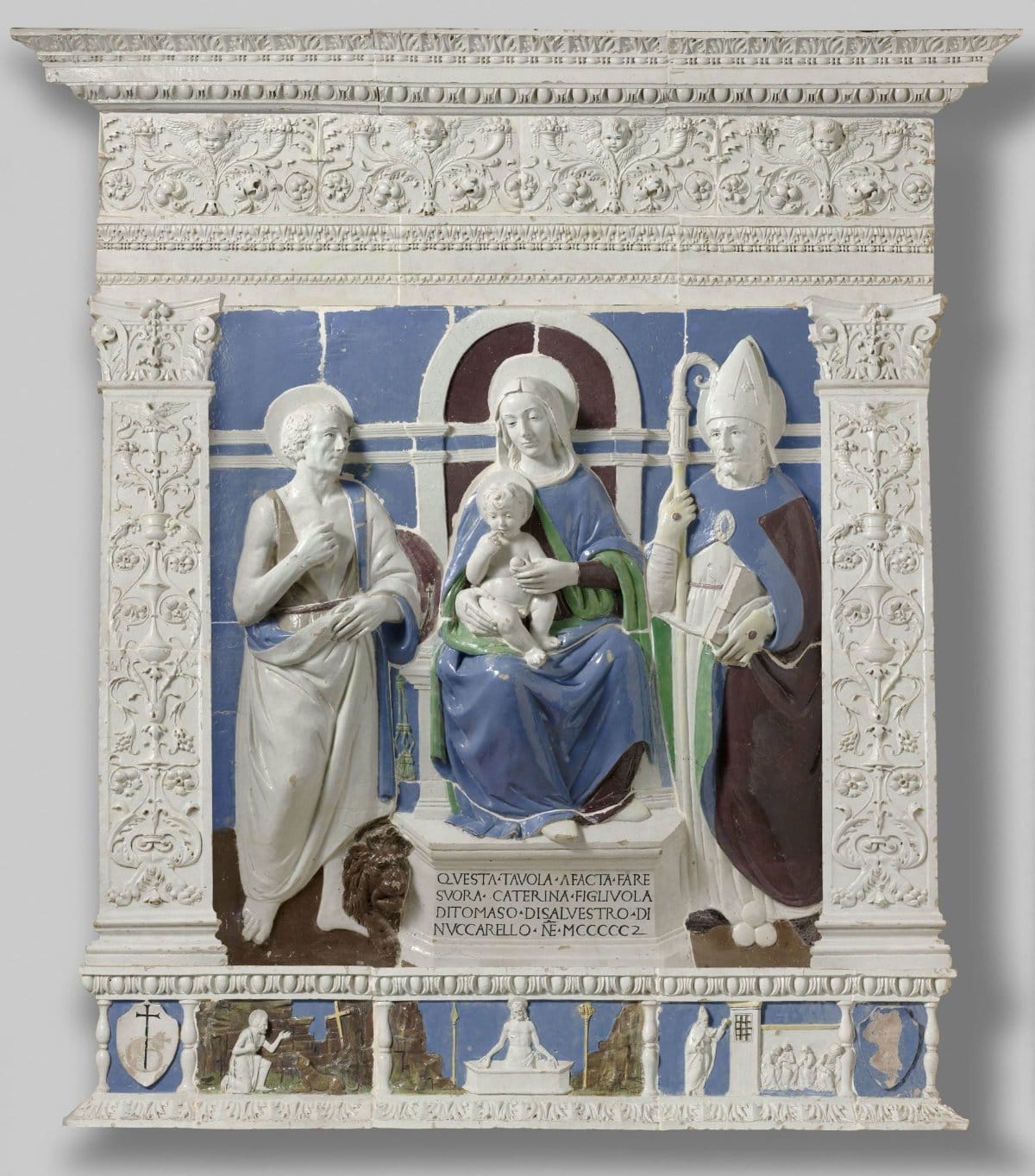 Altarpiece with the Virgin and Child Enthroned between Saint Jerome and Saint Nicholas of Myra by Benedetto Buglioni