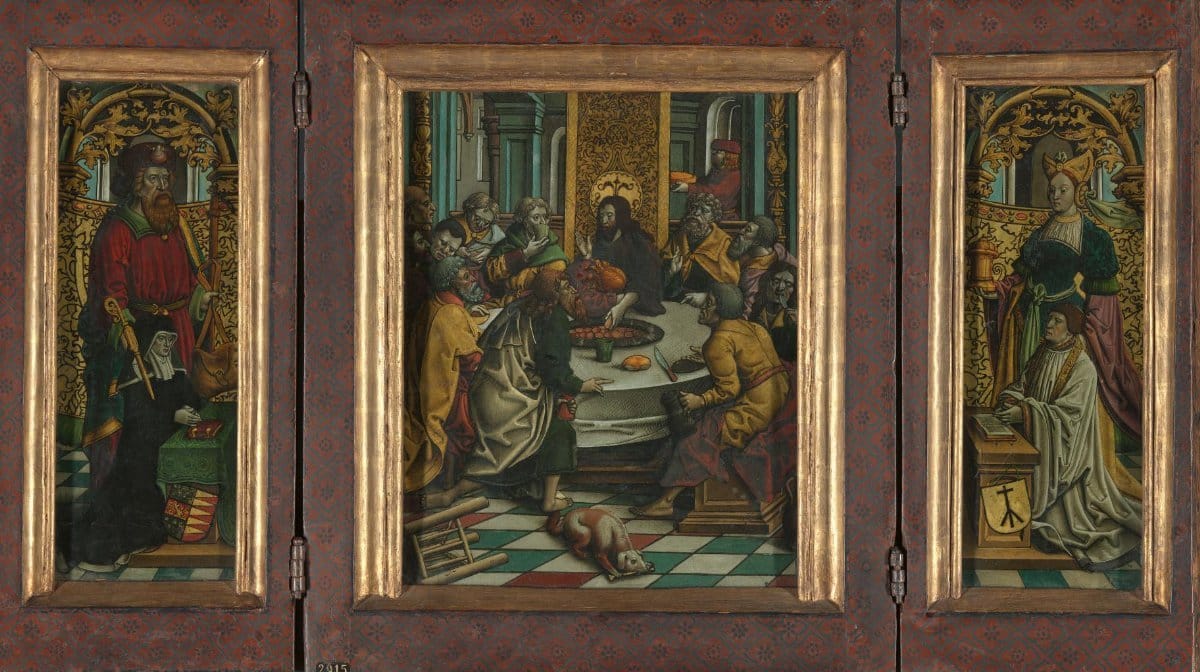 Triptych with the Last Supper and Donors by circle of Jacob Cornelisz van Oostsanen