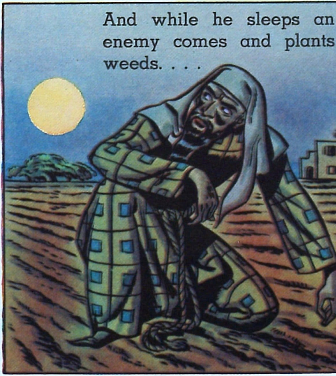 An Enemy Sows Weeds Among the Wheat - panel from Parables Jesus Told (1947)