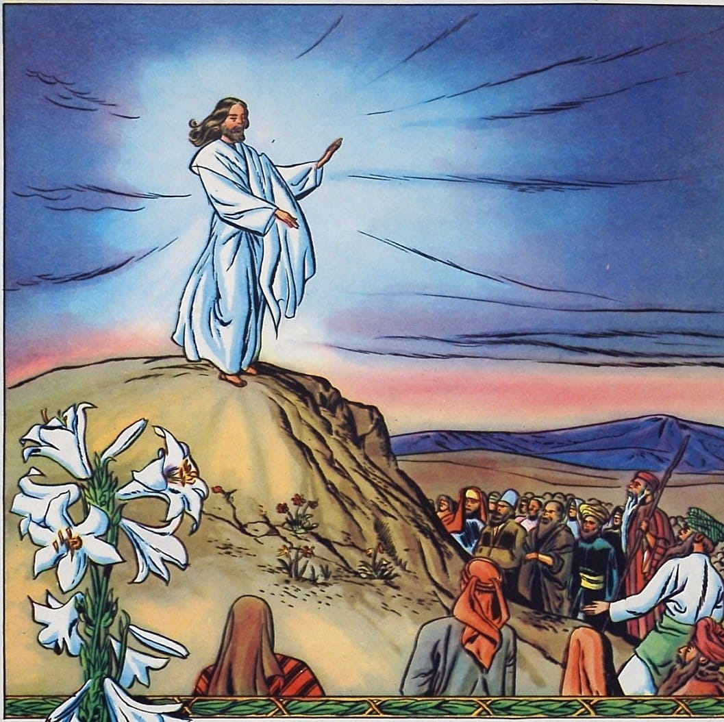 Jesus Teaches the Crowds on the Mountain - panel from Parables Jesus Told (1947)