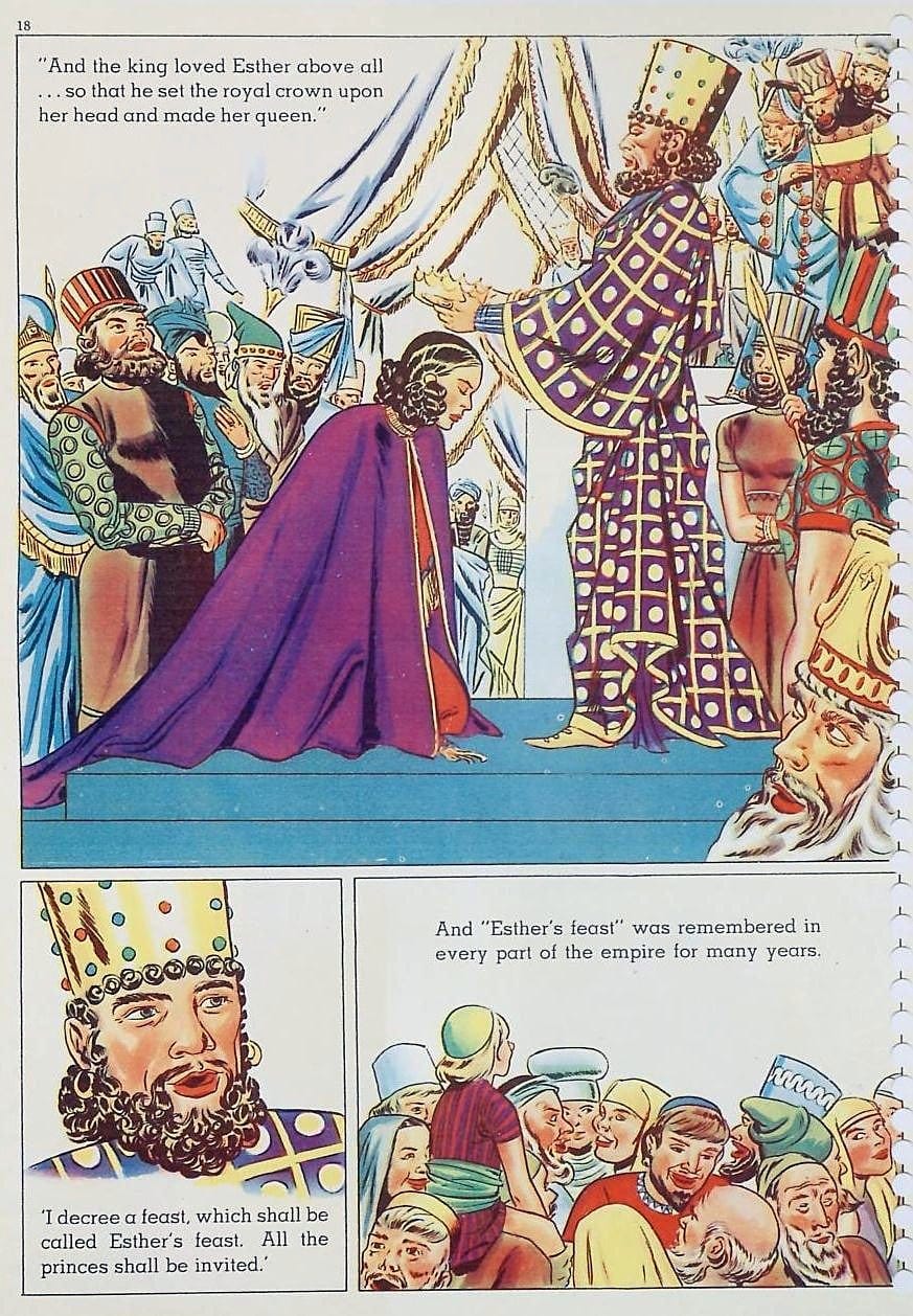 King Ahasuerus Crowns Esther Queen - panel from Life of Esther Visualized (1947)