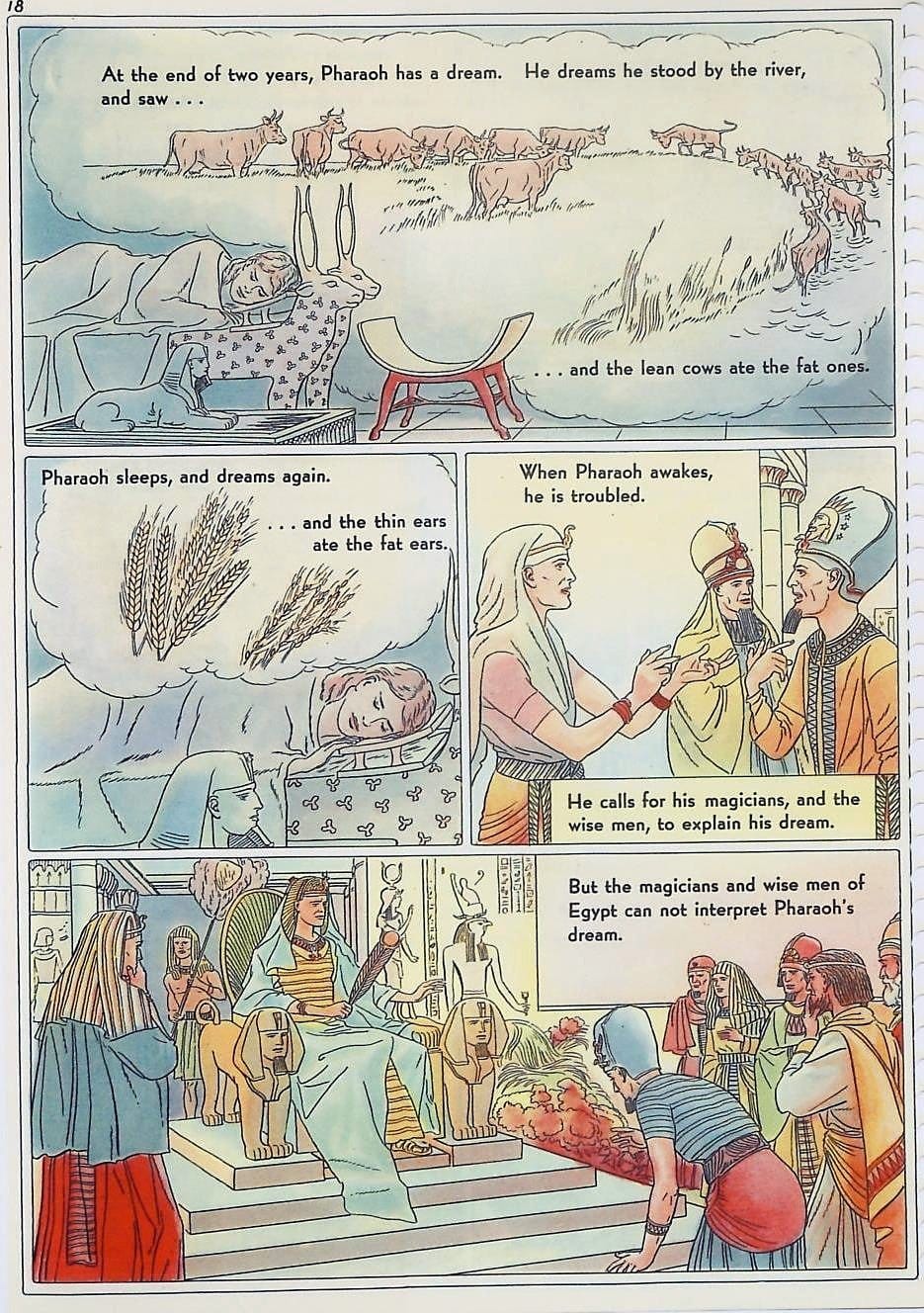 Pharaoh Dreams of the Fat and Lean Cows - panel from The Life of Joseph Visualized (1946)