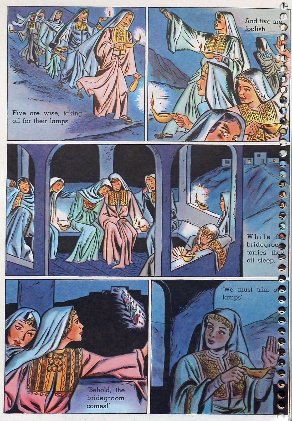 The Bridesmaids Sleep While the Bridegroom Is Delayed - panel from Parables Jesus Told (1947)