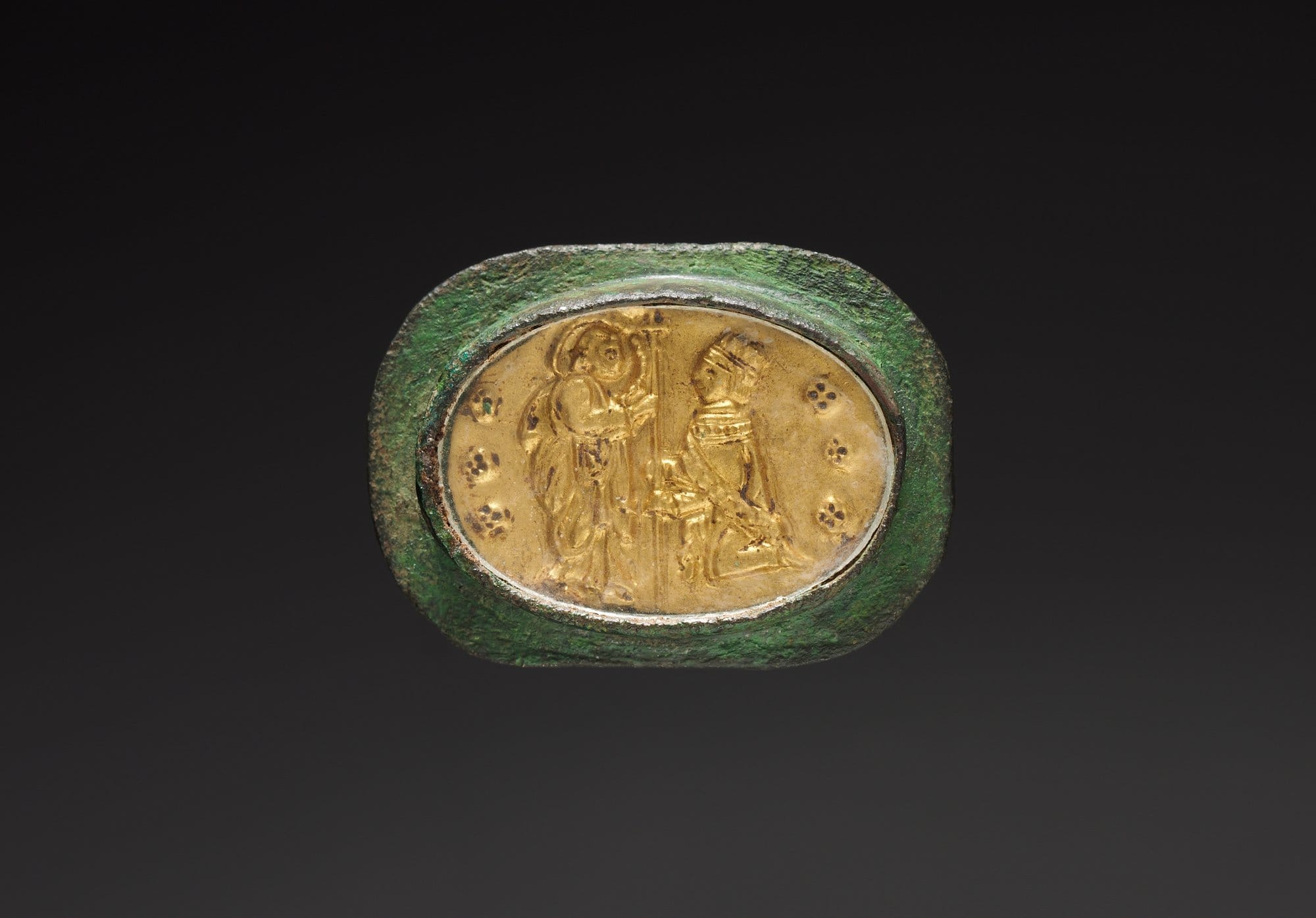 Votive Badge with a Crowned Figure Kneeling Before Saint Mark