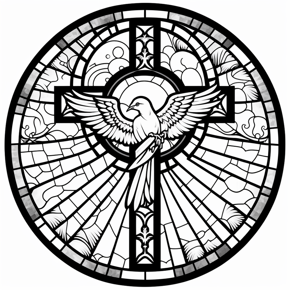 Holy Spirit And Cross Stained Glass 2022 United States Catholic Coloring Page