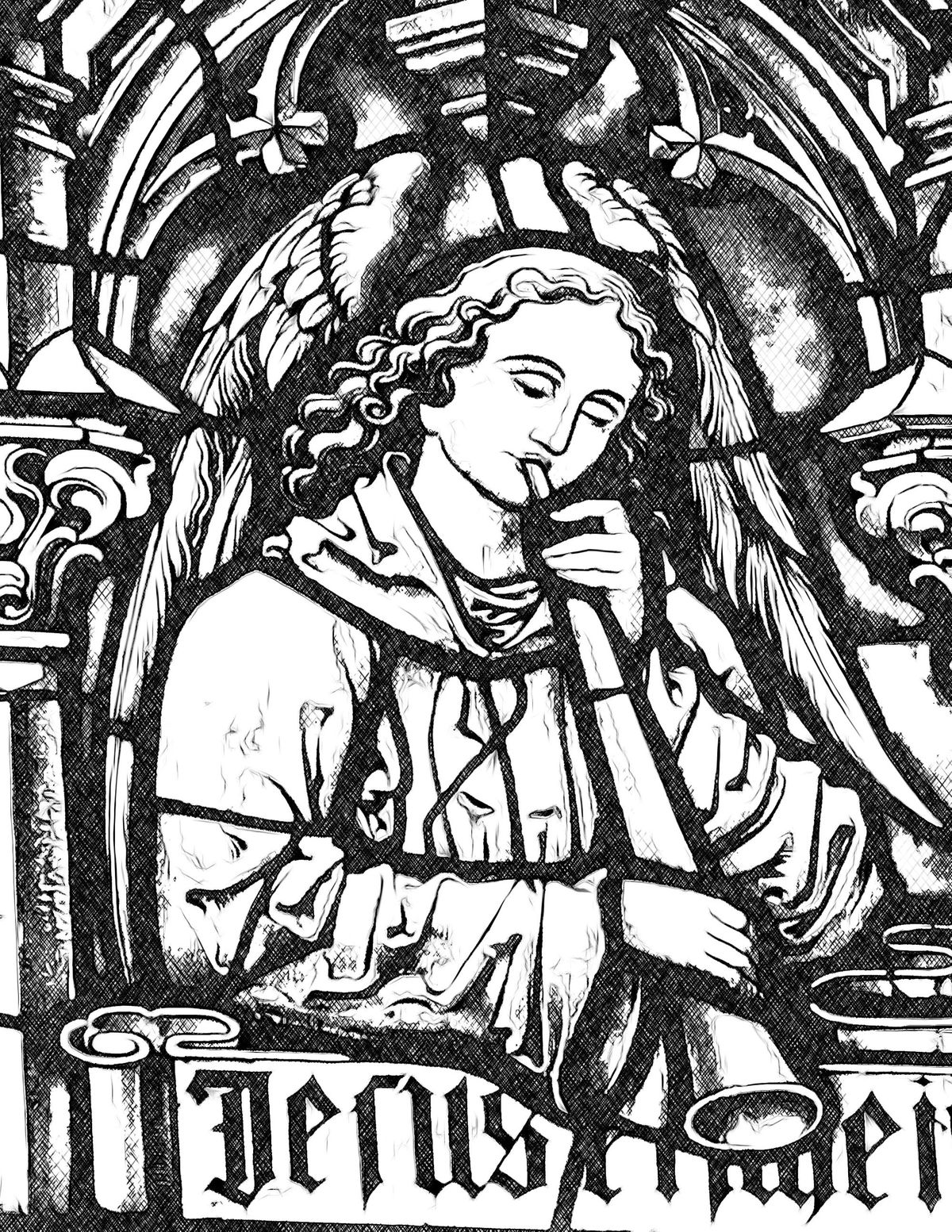 Angel with Horn - Catholic Coloring Page