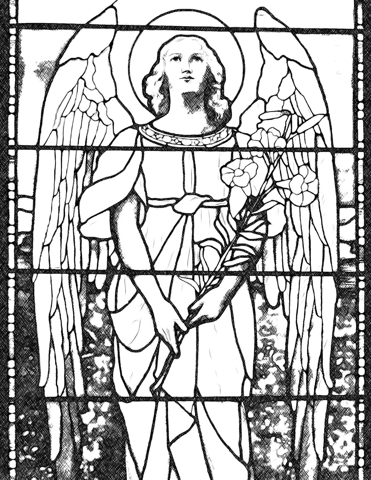 Angel with Flowers - Catholic Coloring Page