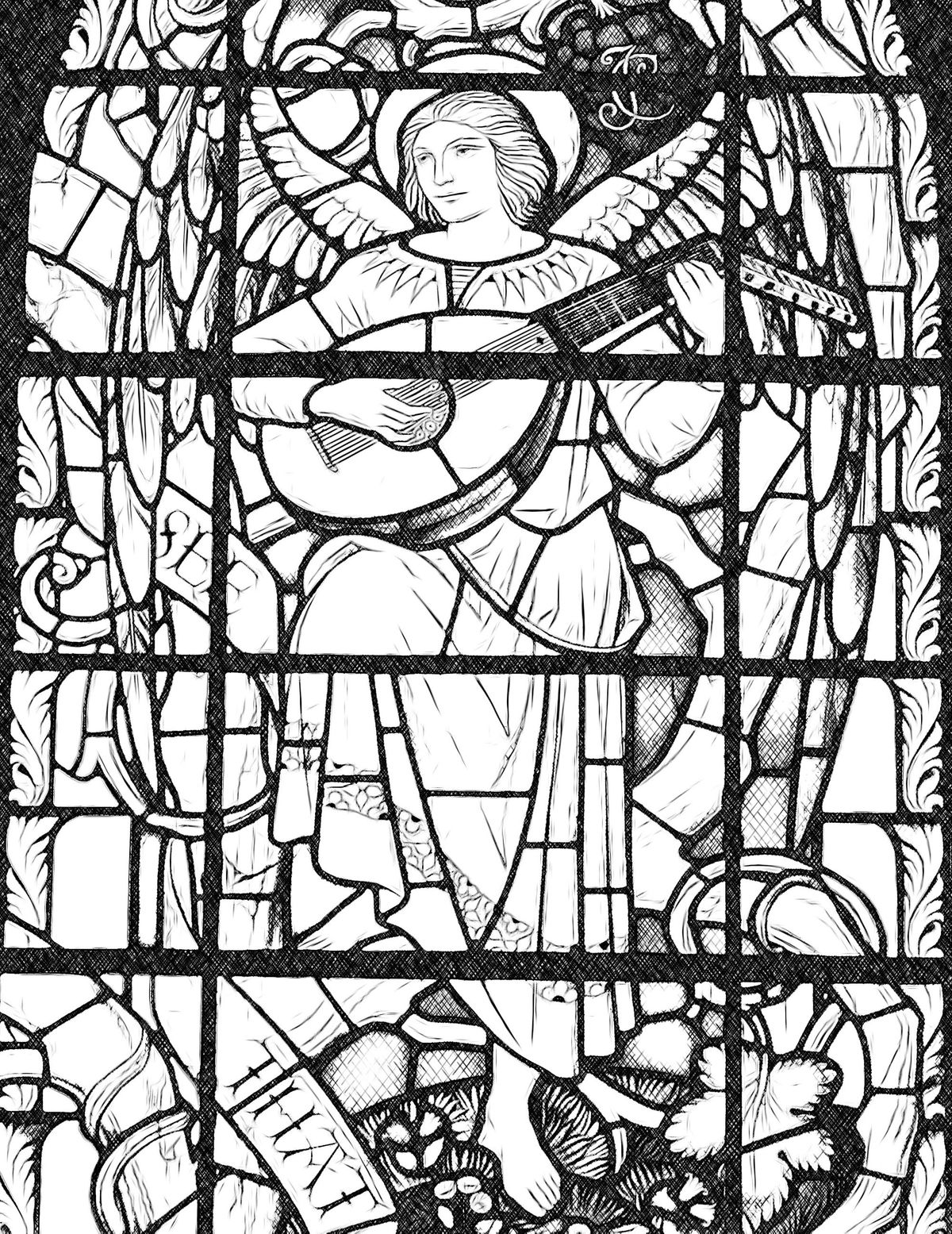 Angel with Guitar - Catholic Coloring Page