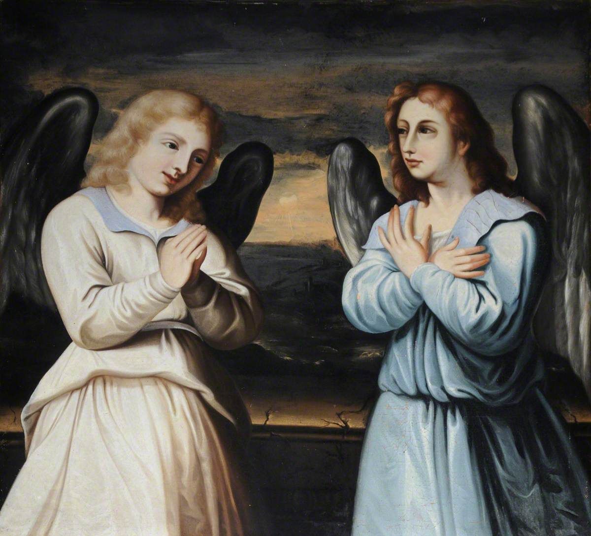 Two Praying Angels by Jacopo Palma il Giovane (16th Century) - Public Domain Catholic Paintings
