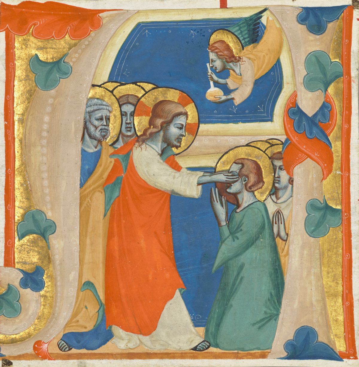 Jesus Healing the Blind Man (14th Century) - Public Domain Catholic Painting