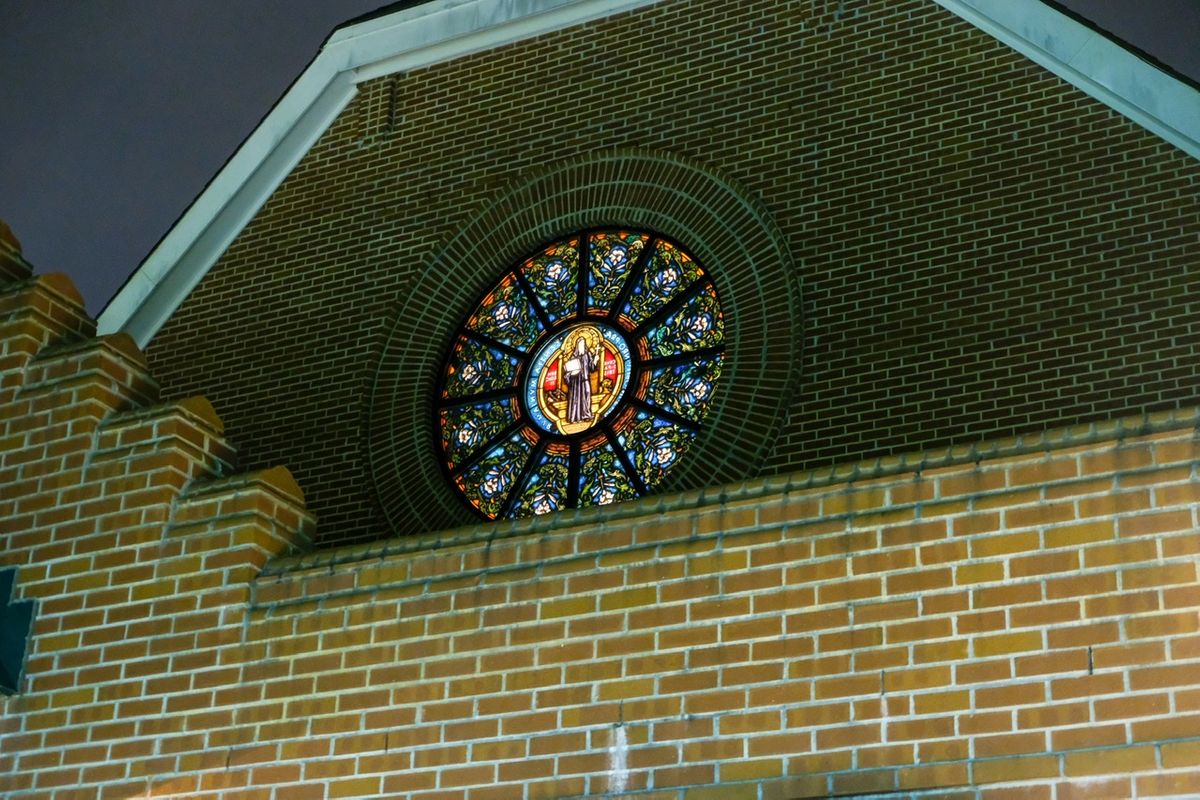 Church Exterior at Night - Catholic Stock Photo