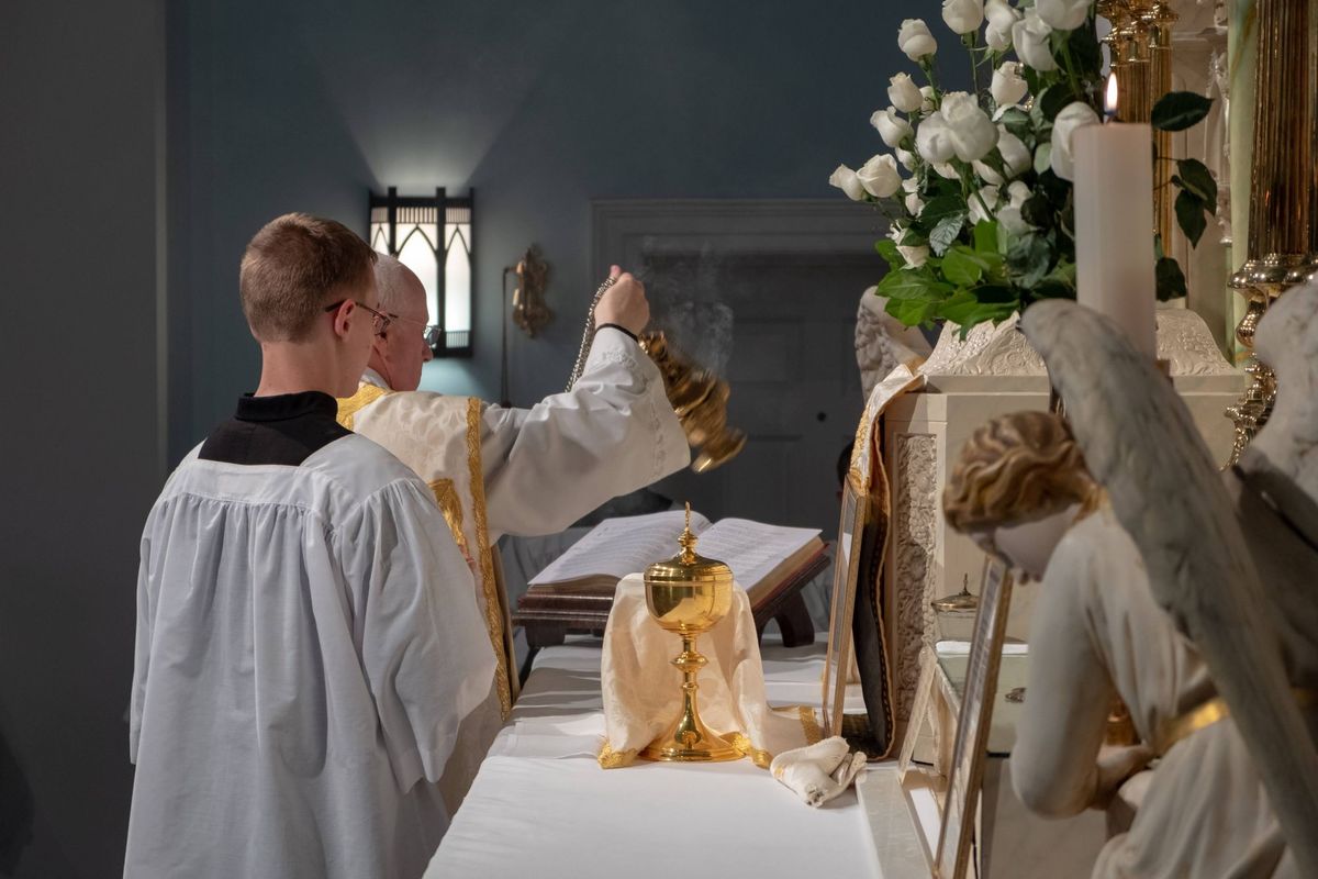 Priest Incensing Altar -Catholic Stock Photo