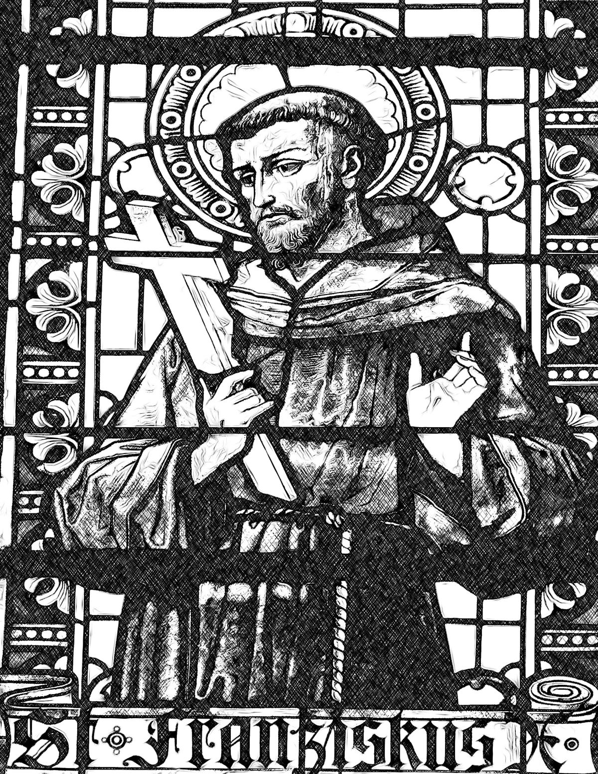 Saint Francis with Crucifix - Catholic Coloring Page