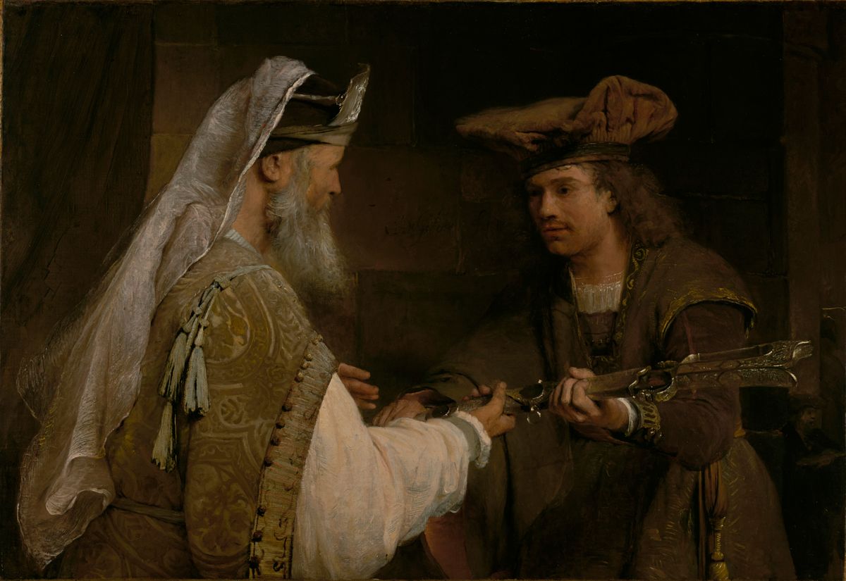Ahimelech Giving the Sword of Goliath to David by Aert de Gelder (1680s) - Public Domain Bible Painting