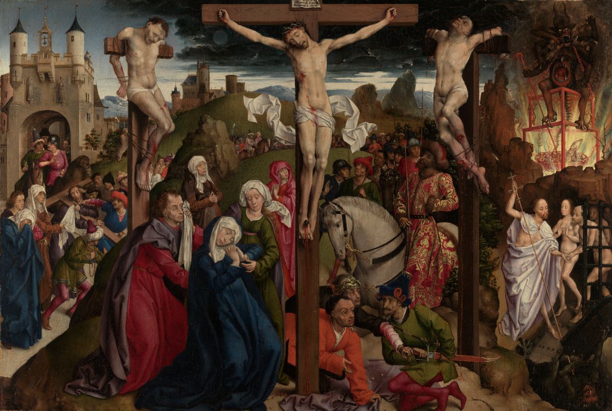 The Crucifixion by Dreux Bude Master (1450) - Public Domain Catholic Painting