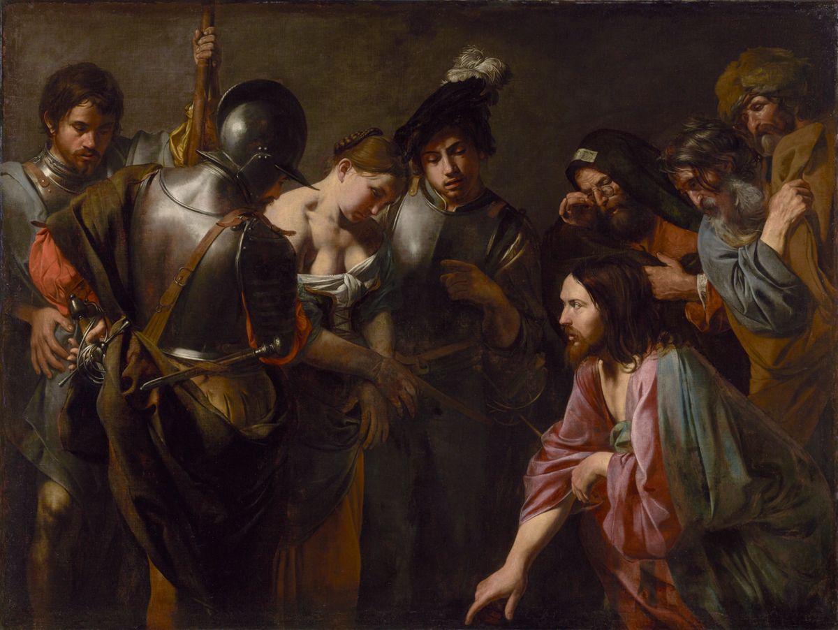 Christ and the Adulteress by Valentin de Boulogne (1620s) - Public Domain Bible Painting