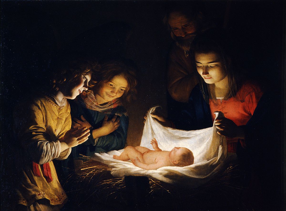 Adoration of the Christ Child by Gerard Honthorst (1619-1621) - Public Domain Bible Painting