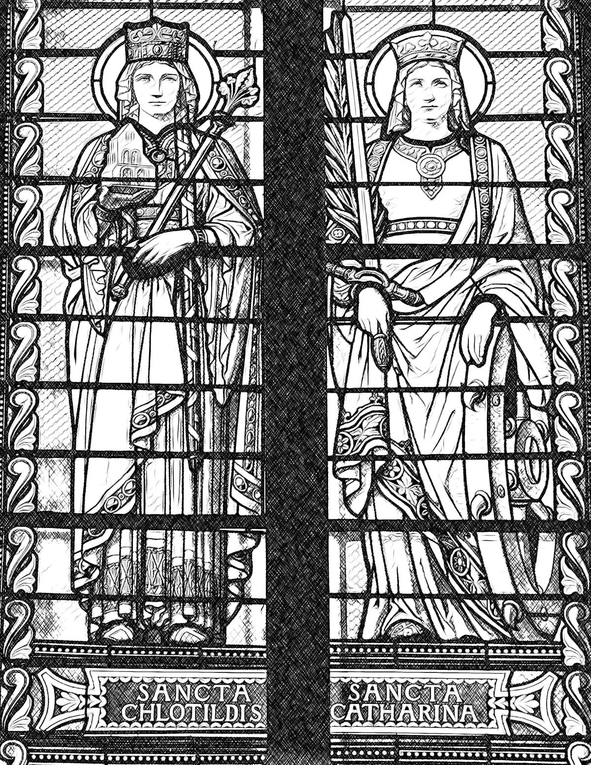 Saint Clotilde and Saint Catherine of Alexandria - Catholic Coloring Page