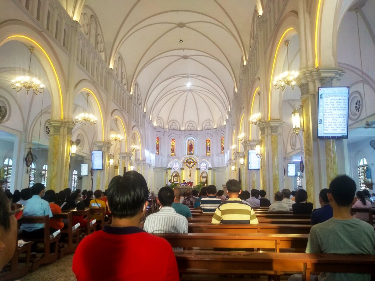 Sunday mass in Cho Quan Church - Catholic Stock Photo
