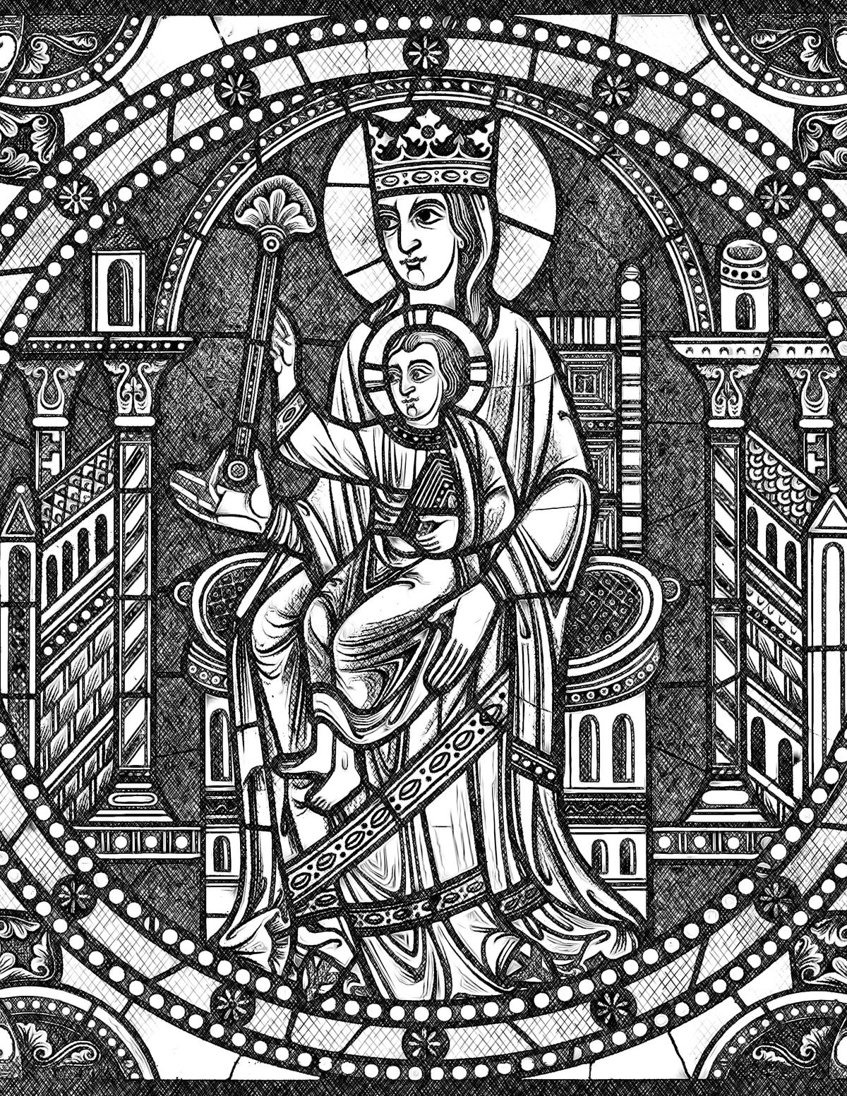 Madonna and Child Jesus - Catholic Coloring Page