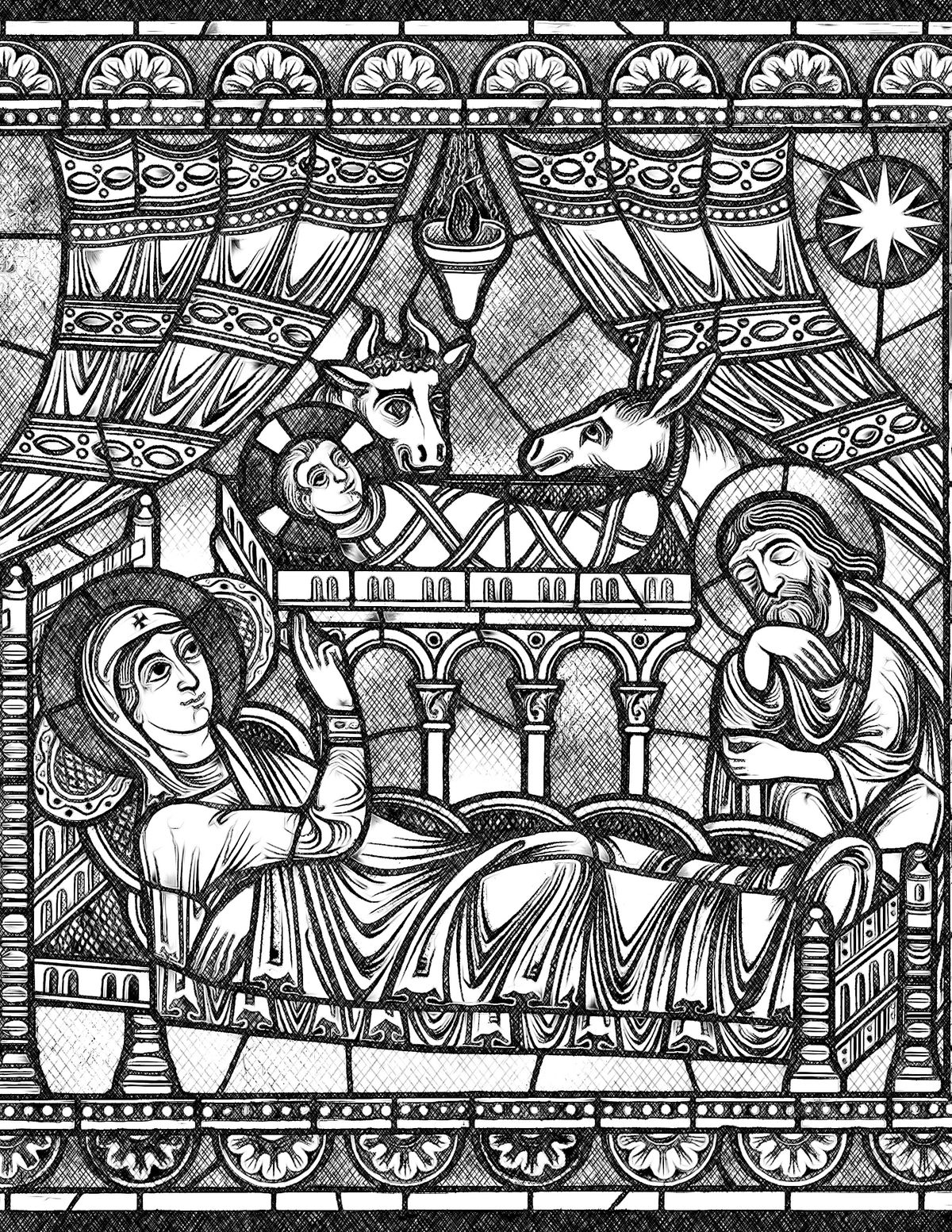 Nativity - Bible Coloring Page