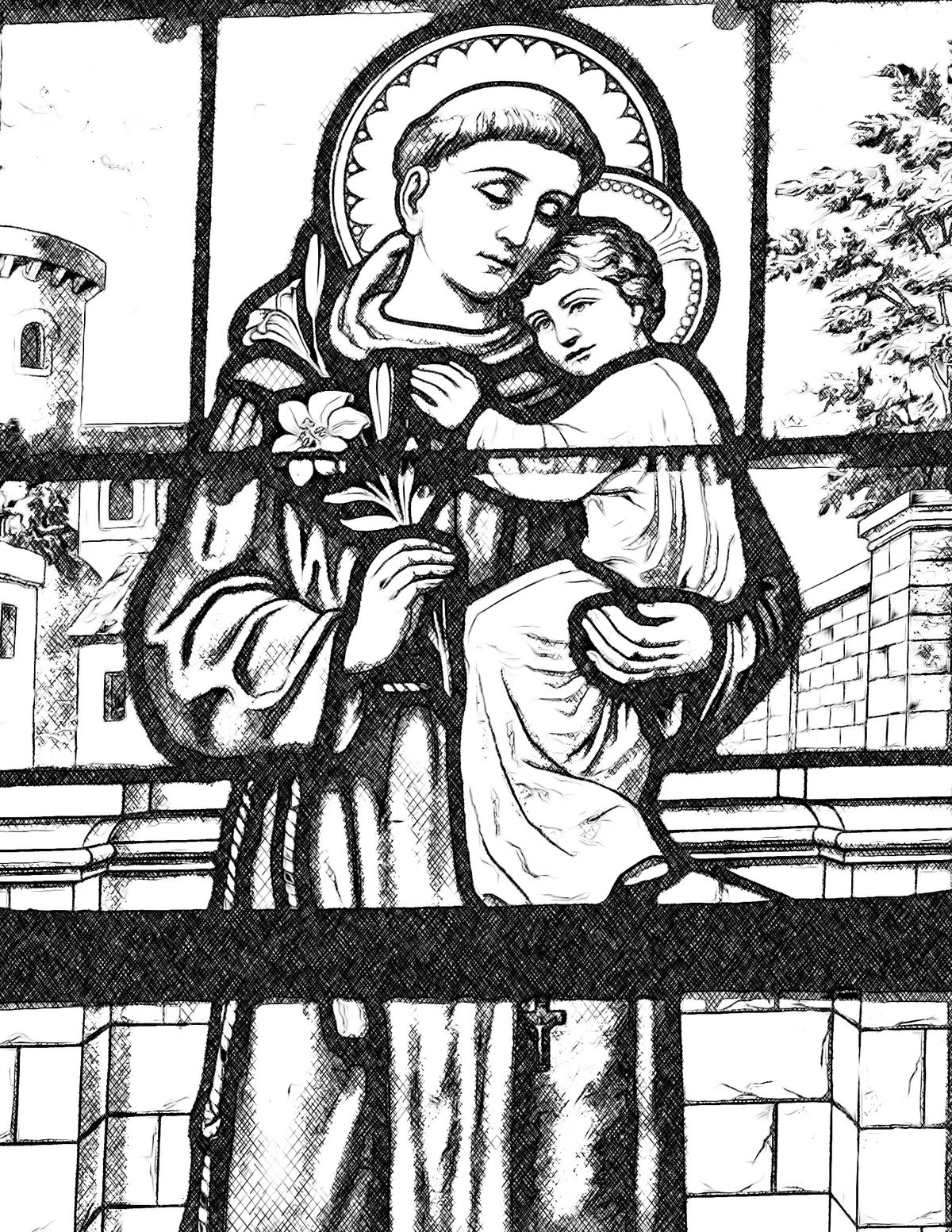 Saint Anthony of Padua with Infant Jesus - Catholic Coloring Page