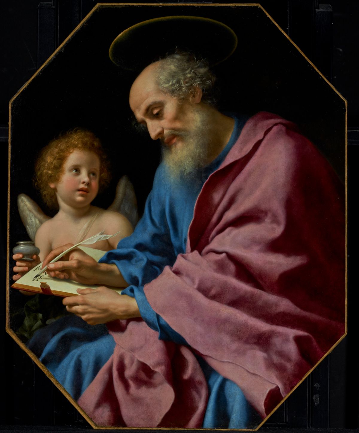 Saint Matthew Writing His Gospel by Carlo Dolci (about 1670s) - Public Domain Catholic Painting