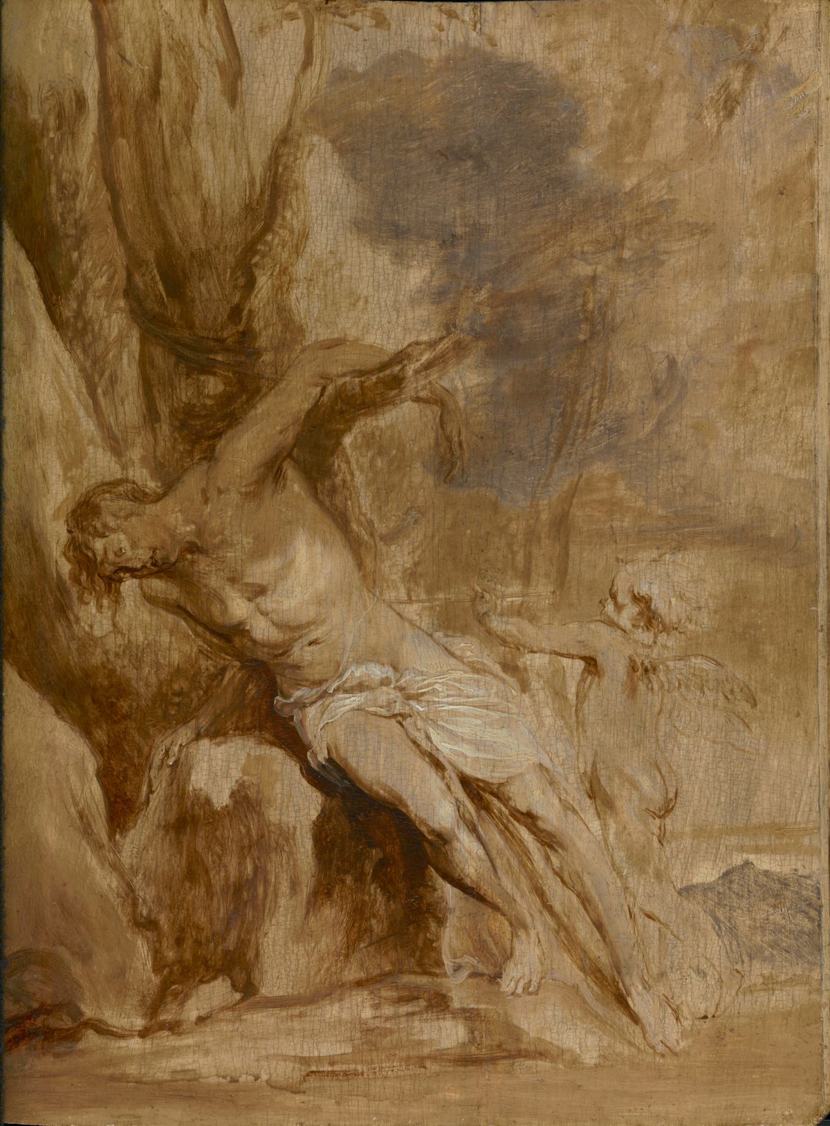 Saint Sebastian Tended by an Angel by Anthony van Dyck (about 1630–1632) - Public Domain Catholic Painting