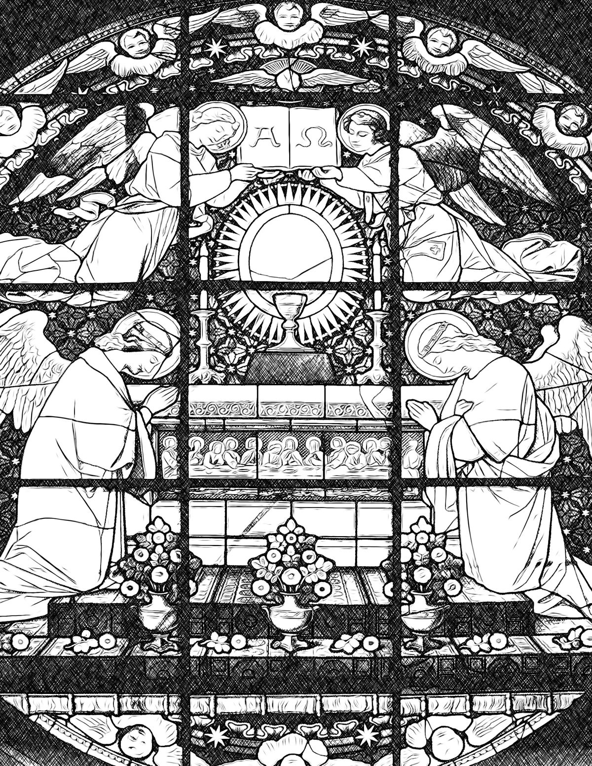 Angels and the Eucharist - Catholic Coloring Page
