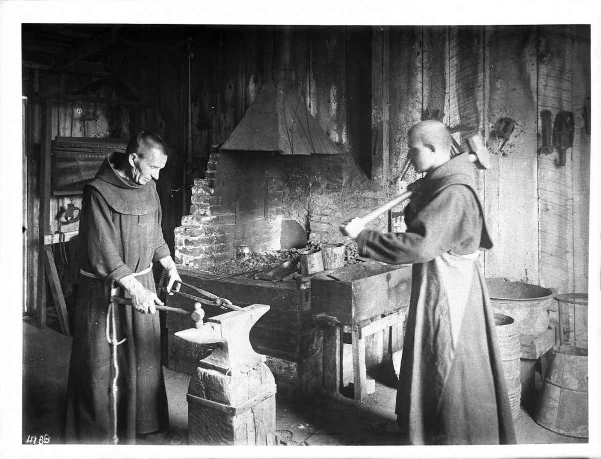 Two Monks in Santa Barbara, 1900 - Catholic Stock Photo
