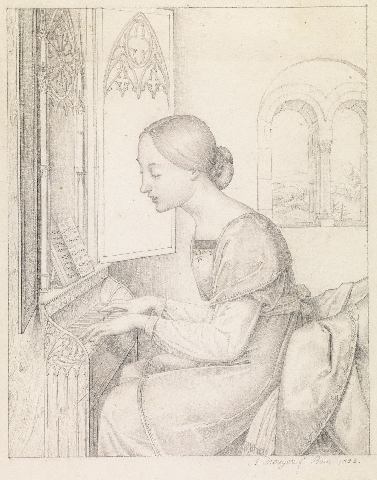 Saint Cecilia by Joseph Anton Draeger (1822) - Public Domain Catholic Drawing